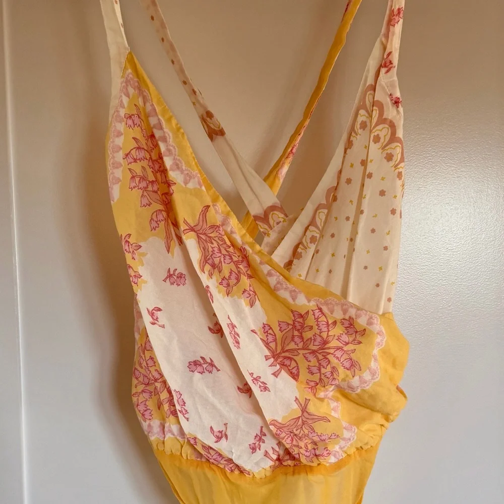 Free People Sweet Thing Mixed Print Bodysuit Marigold Combo Small NWOT - Picture 2 of 7